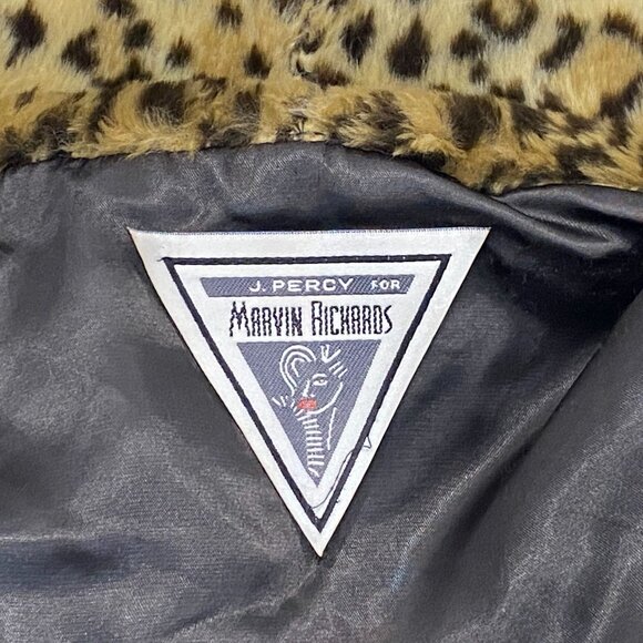 Vintage J. Percy Marvin Richards Faux Fur Jacket Leopard Print Hood Zip Size L - Picture 8 of 9